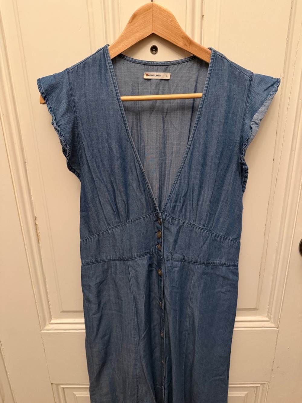Marine Layer Washed Blue Denim Button-Front Midi Dress
